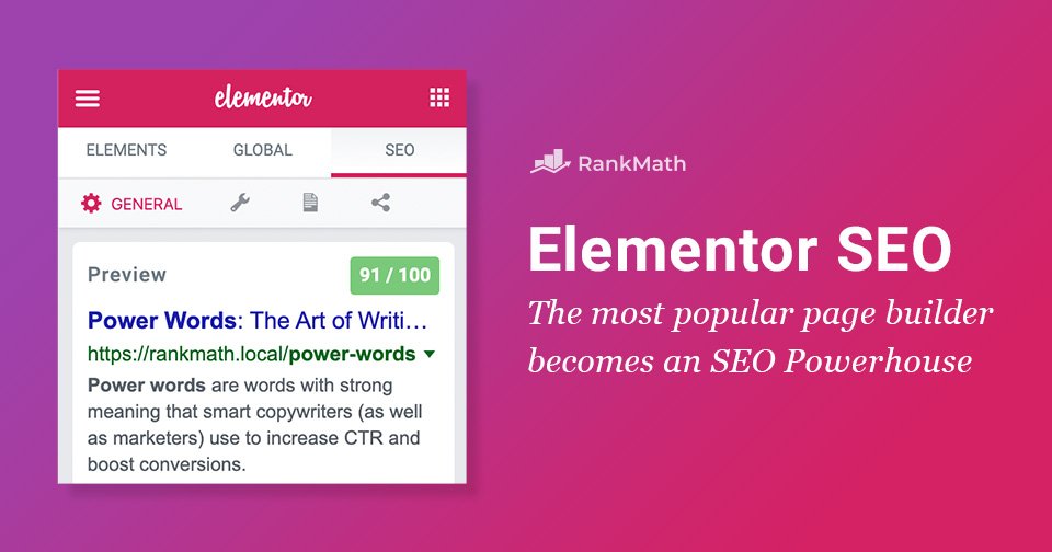 Best SEO Plugin for WordPress- A screenshoot of Elementor SEO with a purple,pink background